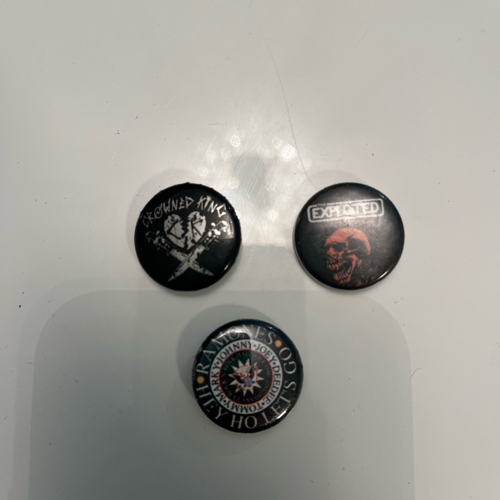 Set of Three Band Pins - The Raymond’s, The Exploited and Crowned King